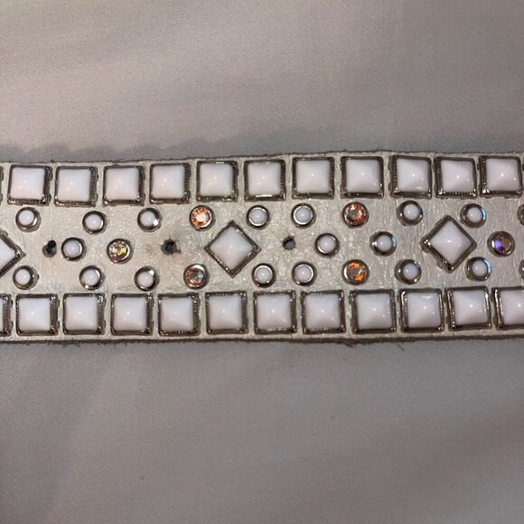 Rn Design Womens Belt Size Large White Leather Studded Swarosky Crystals main image 10